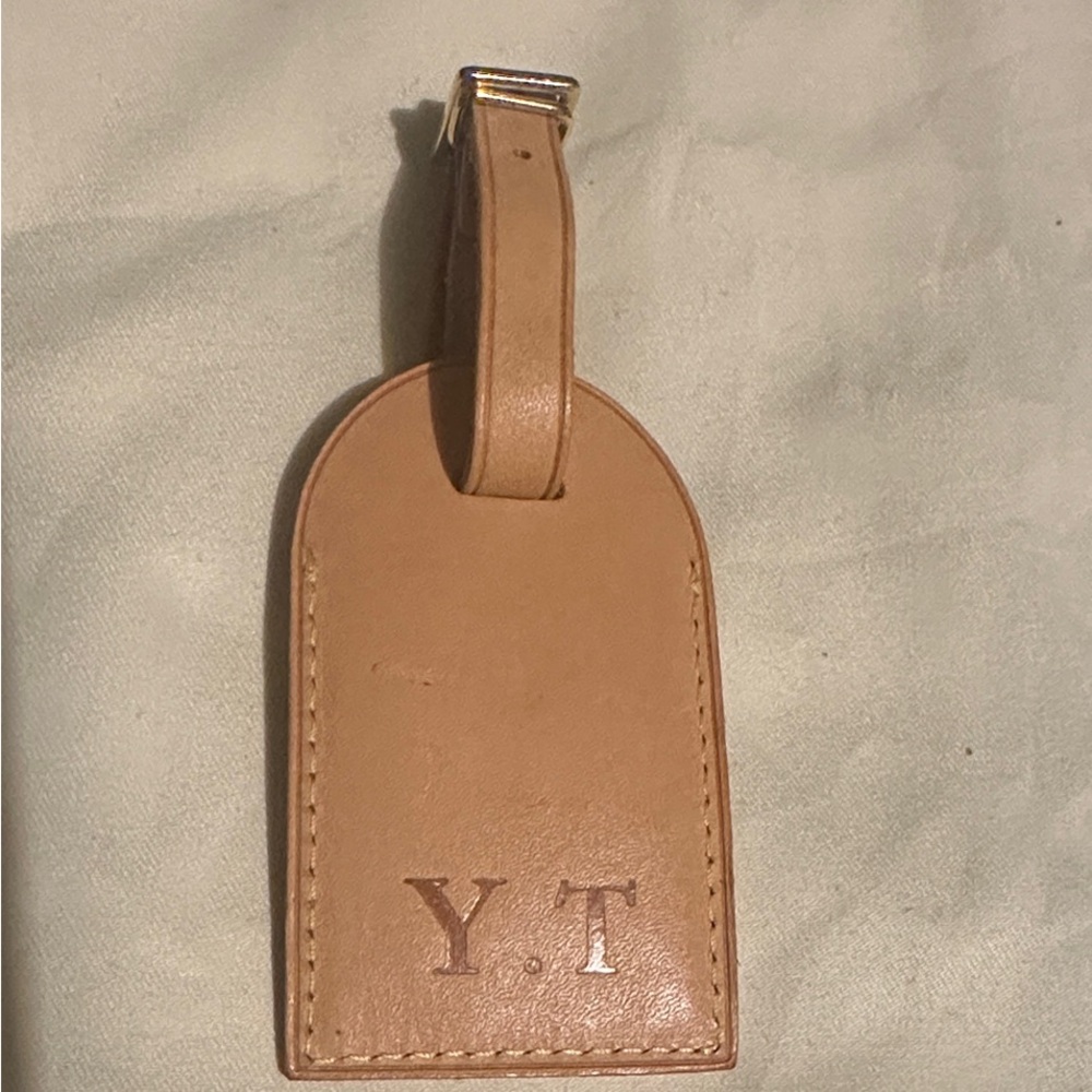 Louis Vuitton Beige Leather Luggage Tag- with initials Y.T